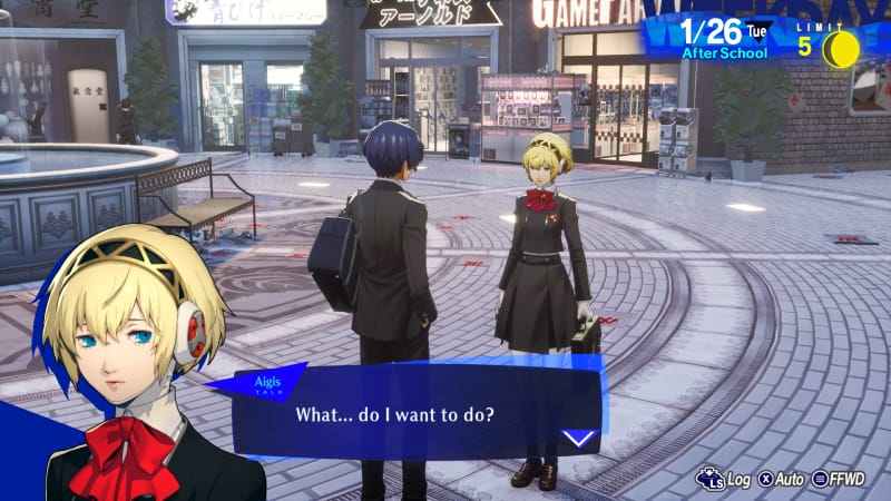 A robot named Aigis is talking to you, the main character of Persona 3: Reload